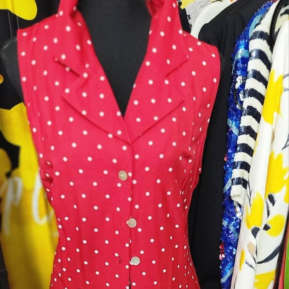 Dress Barn Red Maxi Dress with White Polka Dot VTG